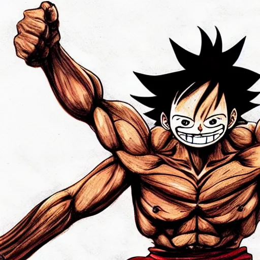 Prompt: luffy as a gigachad, realistic concept art, muscular, full body, smooth, beatiful, detailed