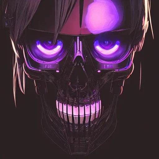 Image similar to a cyberpunk skull, by guweiz and wlop and ilya kuvshinov and artgerm and josan gonzalez, digital art