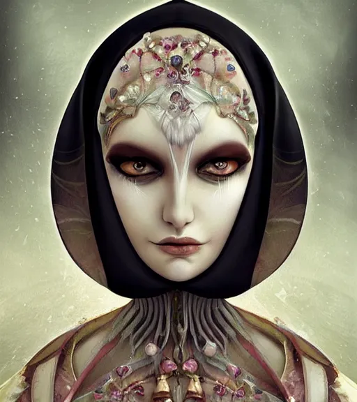 Prompt: beautiful female character inspired by venice carnival and nun | | digital artwork made by greg rutswork, anna dittmann and lois van barlee, symmetrical, anatomically correct