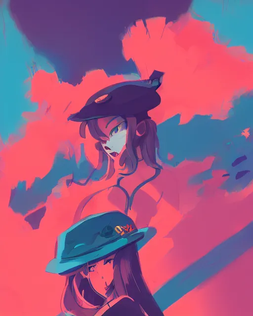 Image similar to girl with beret, colored manga panel, drawn by Anton Fadeev