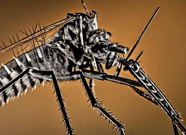 Image similar to close up of mosquito, wildlife photography, nikon d 7 5 0, macro view, super - resolution microscopy, closeup, zoom, shutter speed 1 / 1 0 0 0, f / 2. 8, 3 2 k, ultra - hd, super - resolution, natural lighting, insanely detailed and intricate, hypermaximalist, elegant, ornate, hyper realistic, super detailed