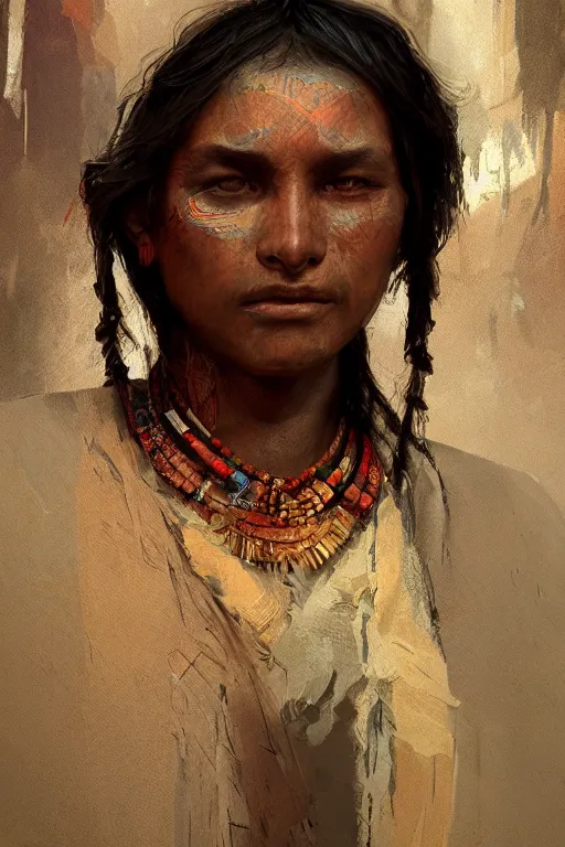 Image similar to aztec citizen, close - up portrait, poor, intricate, elegant, volumetric lighting, scenery, digital painting, highly detailed, artstation, sharp focus, illustration, concept art, ruan jia, steve mccurry