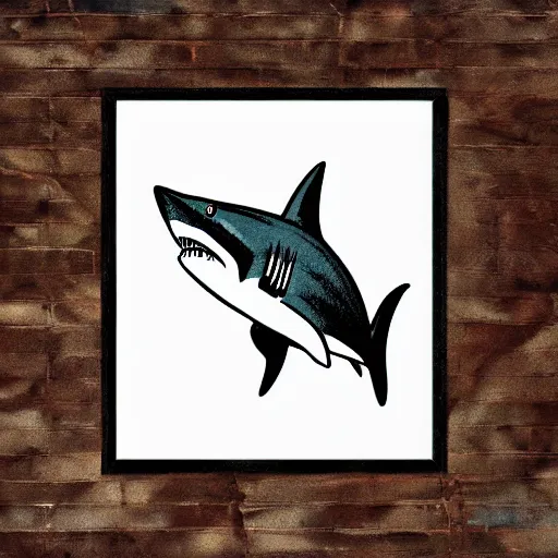 Image similar to shark portrait, monocle eye, illustration