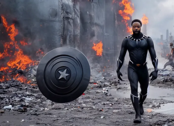 Prompt: Black Panther working as a garbage man in the new avengers movie, 4k