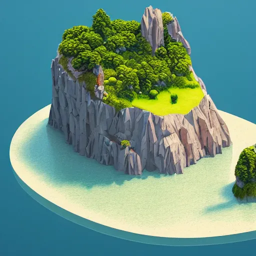 Prompt: a floating island with lago di sorapis landscape on an aquatic environment isometric art, low poly art, game art, artstation, 3D render, high detail, cgsociety, octane render, sharp focus