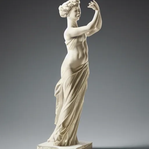 Prompt: a portrait of a marble statue of a woman dancing, wearing a beautiful dress