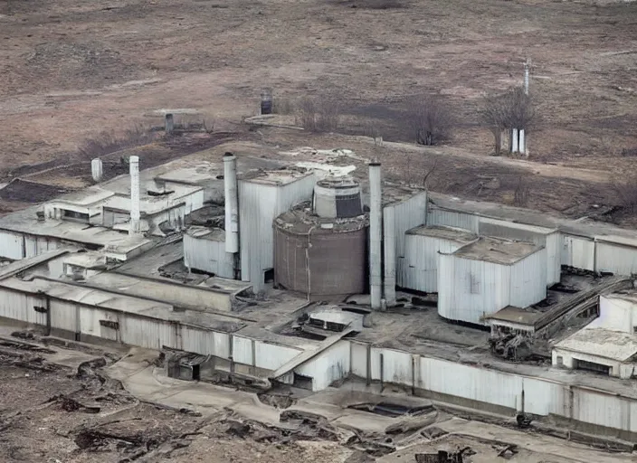 Prompt: this old nuclear power station seems to have been abandoned recently with haste as it is still operating automatically. there are many small piles of barrels marked with the radioactive sign. the place appears to be clear from scavengers at first glance but there may be traps inside set by the leaving operators.