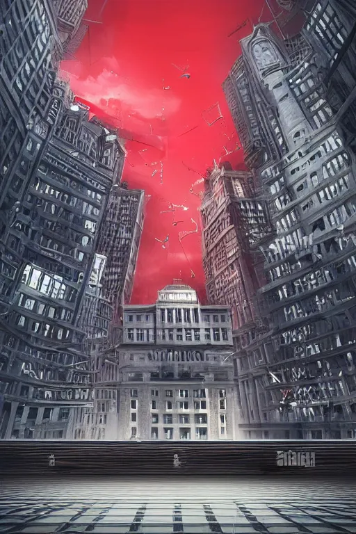 Image similar to stock market collapse, red charts, recession, fantasy, matte painting, office, trader