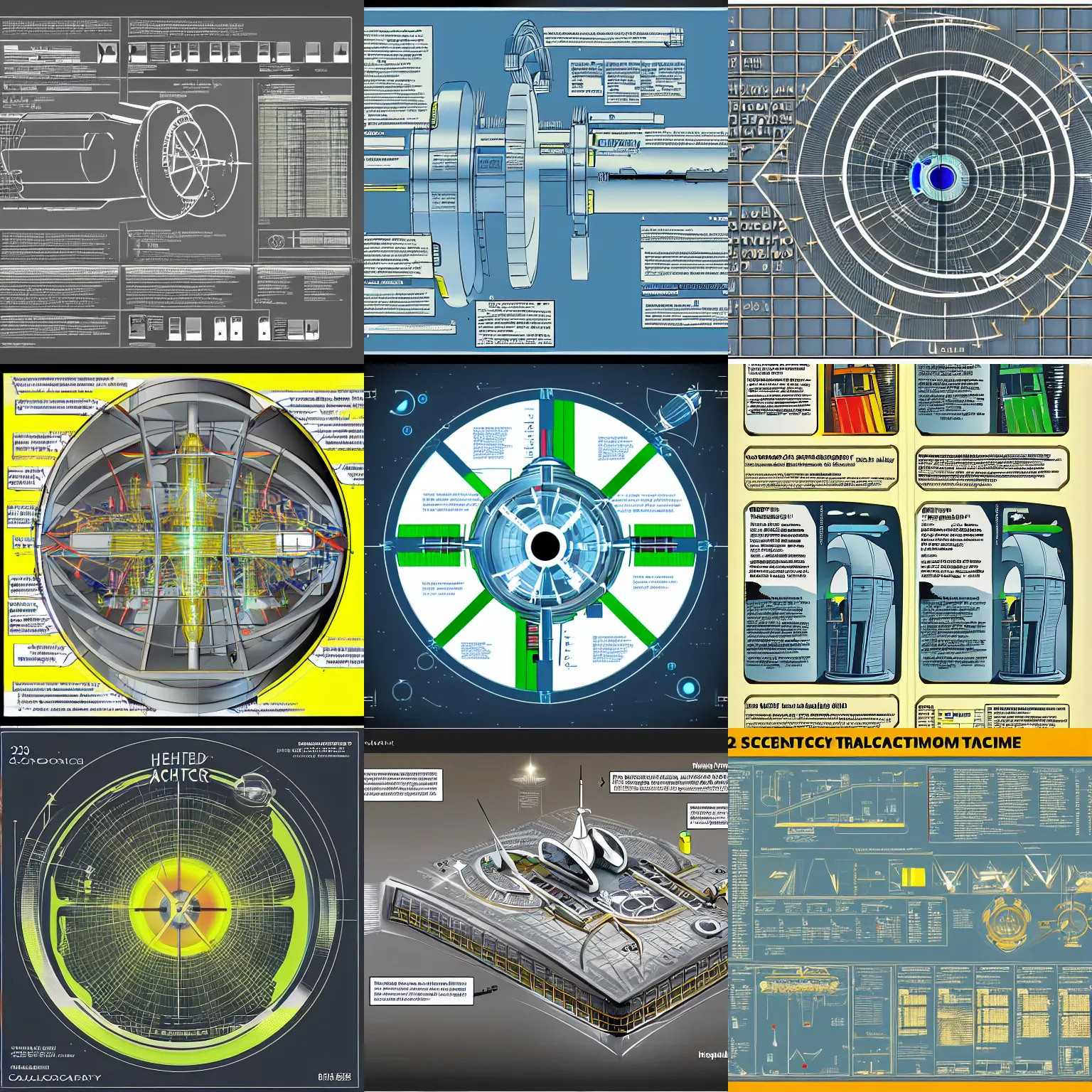 Prompt: 2 3 rd century scientific schematics for a nuclear time machine, vector technical documents, callouts, archviz, legend