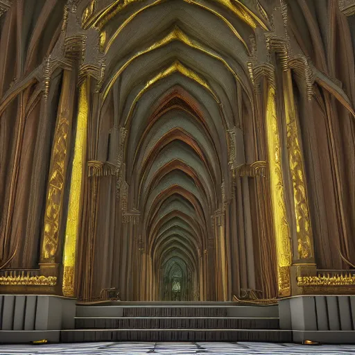 Image similar to a painting of the interior decoration of a very tall gothic temple, 4k, Unreal 5, Octane render, Hyperrealistic, Exquisite detail