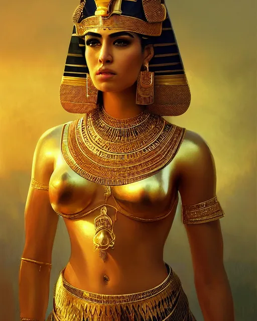 Image similar to Jessica Kahawaty as a beautiful egyptian princess, gorgeous, portrait, powerful, intricate, beautiful, masterpiece, elegant, volumetric lighting, back lighting, rimlight, dramatic lighting, digital painting, highly detailed, artstation, sharp focus, illustration, Artgerm, Jean-Léon Gérôme , ruan jia