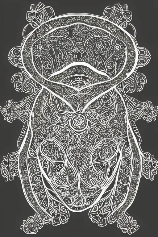 Image similar to beautiful frog, ornamental, fractal, mandala, ink draw, vector art