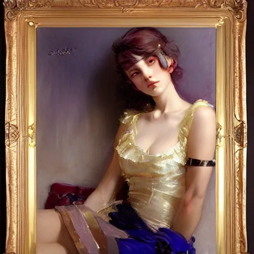 Image similar to a high fashion studio portrait of a cute anime girl, painting by gaston bussiere, craig mullins, j. c. leyendecker