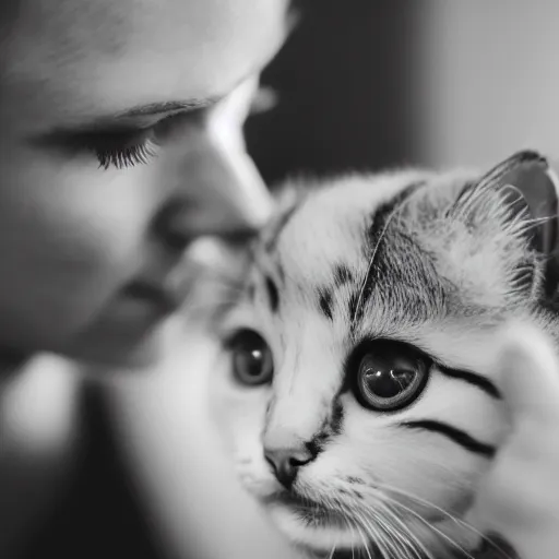 Image similar to smitten by a kitten, ultra realistic, 5 0 mm shot