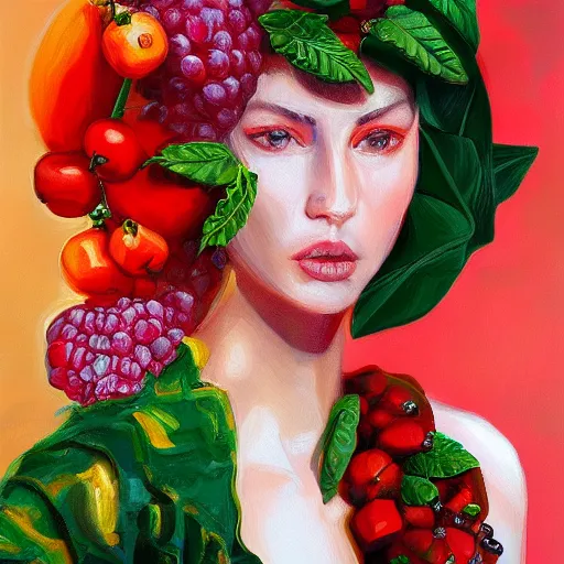 Prompt: fruit fashion, gucci catwalk, oil painting, digital art, ultradetailed, artstation