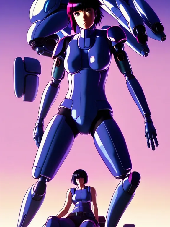 Image similar to a fullbody action still of motoko kusanagi riding on top of a tachikoma, the major ghost in the shell : : stand alone complex, under repairs, maintenance : : by ilya kuvshinov, rossdraws, artgerm, sola digital arts, anti aliasing, raytracing : :