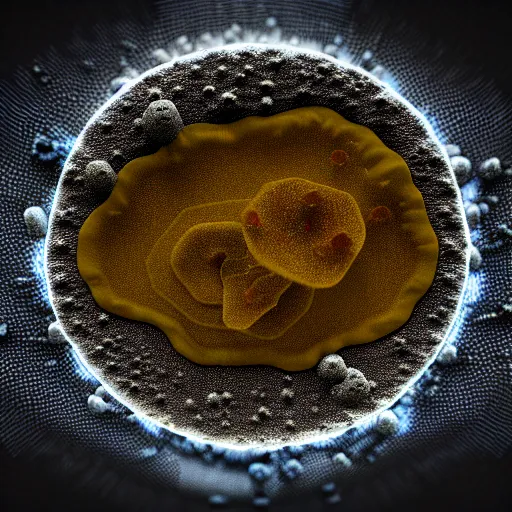 Image similar to close up photo of petri dish with a fungal cultures with little filaments under the microscope, octane render, tilt shift, smooth, ultrasharp focus, unreal engine 5, bokeh background, hyperrealism, vray