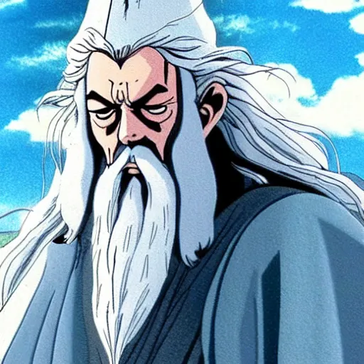Prompt: gandalf from the anime lord of the rings (1986), studio ghibli, very detailed, hyperrealistic