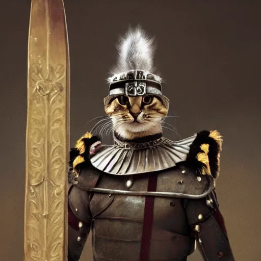 Image similar to photo of a cat as a roman centurion