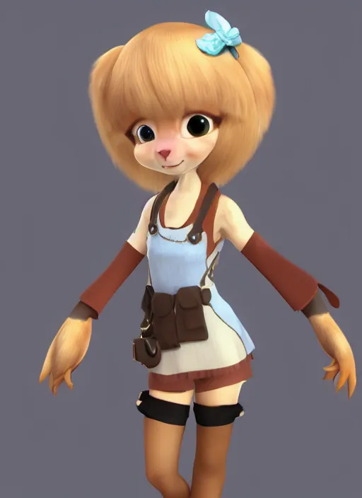 Prompt: female furry mini cute style, character adoptable, highly detailed, rendered, ray - tracing, cgi animated, 3 d demo reel avatar, style of maple story and zootopia, maple story spirit girl, good spirit, dark skin, cool clothes, soft shade, soft lighting