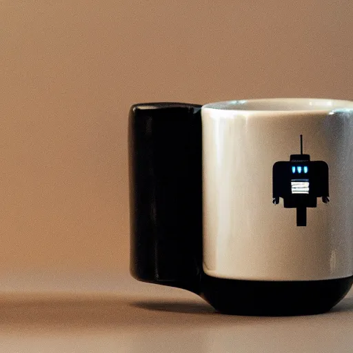 Image similar to A robot coffee mug designed by Anakin Skywalker to fit where his hand used to be, still from star wars,