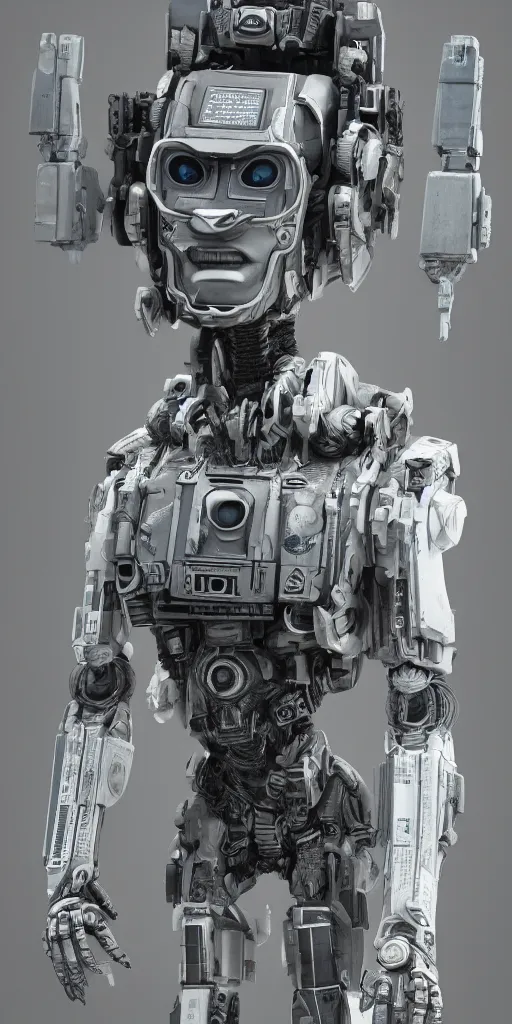 Image similar to a still from chappie by ash thorpe - 3 d portrait of a futuristic machine face, intricate, elegant, highly detailed, 3 d digital, cg society, artstation, octane render, sharp focus, f 2. 8 depth of field, 8 k,
