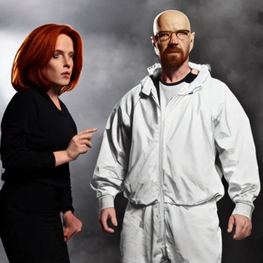 Prompt: dana scully rap battling walter white in an episode of epic rap battles of history