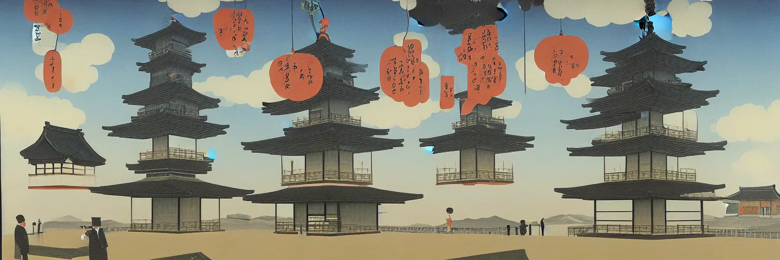 Image similar to japanese pagoda painting magritte