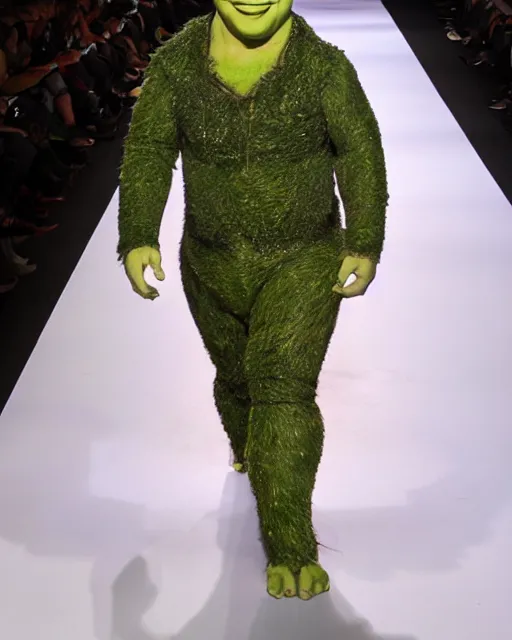 Prompt: photo of shrek as a runway model, fashion, stylish, photoshoot