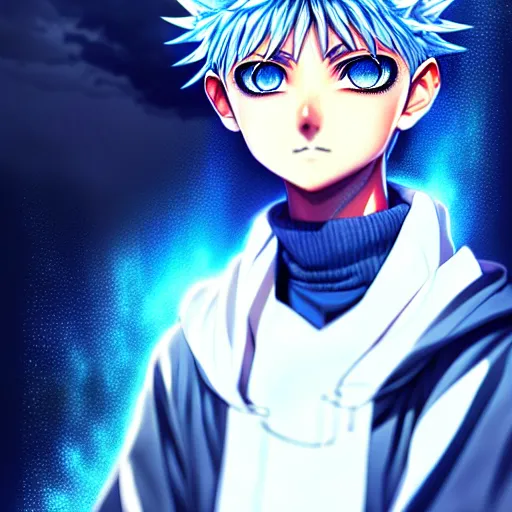 Image similar to killua zoldyck in rossdraws art, with thunderstorms, 8 k, bright colors, detailed face, details, sharp smooth, aykut aydogdu