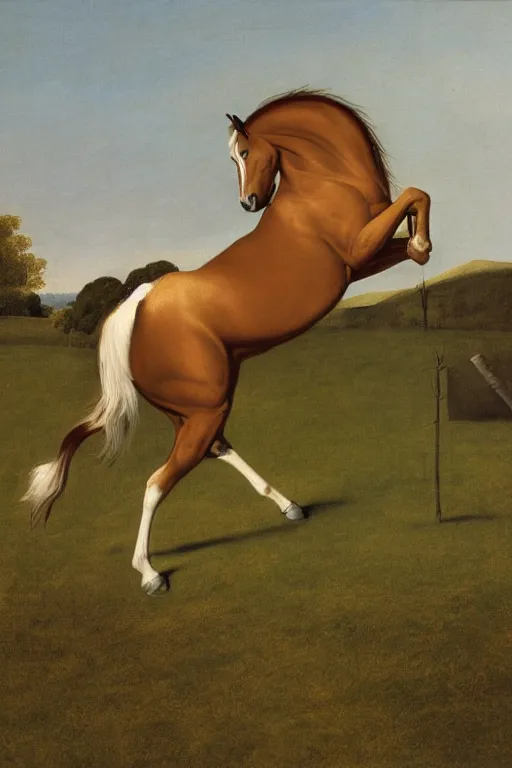 Prompt: a wild horse, rearing dramatically, by george-stubbs