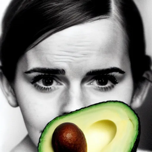 Image similar to an avocado in the role of emma watson, cinematography by stanley kubrick