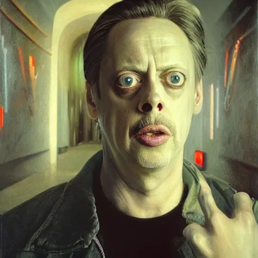 Image similar to hyperrealistic mixed media high resolution painting of a Steve Buscemi in Total Recall, stunning 3d render inspired art by István Sándorfi and Greg Rutkowski, perfect symmetry, dim volumetric lighting, 8k octane beautifully detailed render, post-processing, extremely hyper-detailed, intricate, epic composition, highly detailed attributes, highly detailed atmosphere, cinematic lighting, masterpiece, trending on artstation, very very detailed, masterpiece, stunning, flawless structure, lifelike texture, perfection,