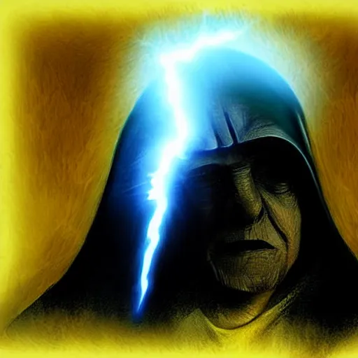 Prompt: Emperor Palpatine shooting lightning at an iPhone, digital art