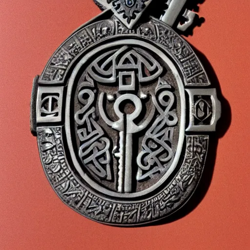 Image similar to a large ornate key with gems and engraved runes, d & d, photo