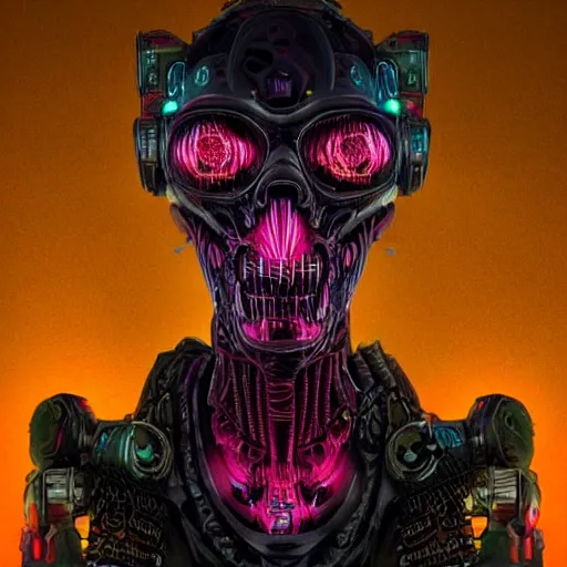 Image similar to Very very very horrific cyber-demon, cyberpunk style, vivid colors, dramatic lighting, top post of all time on /r/ImaginaryMonsters subreddit