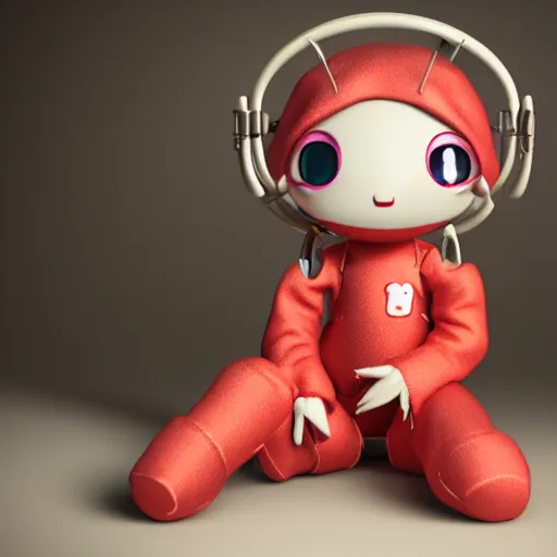 Image similar to cute fumo plush of an alien girl in shiny overalls, three point lighting, color contrast, vray