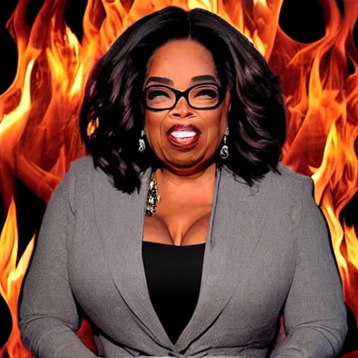 Image similar to demon oprah surrounded by flames