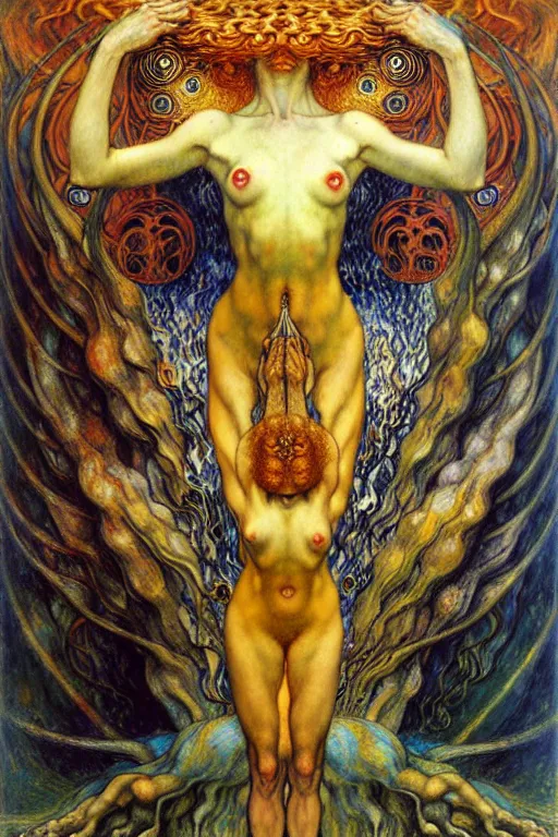 Image similar to Divine Chaos Engine by Karol Bak, Jean Delville, William Blake, Gustav Klimt, and Vincent Van Gogh, symbolist, visionary