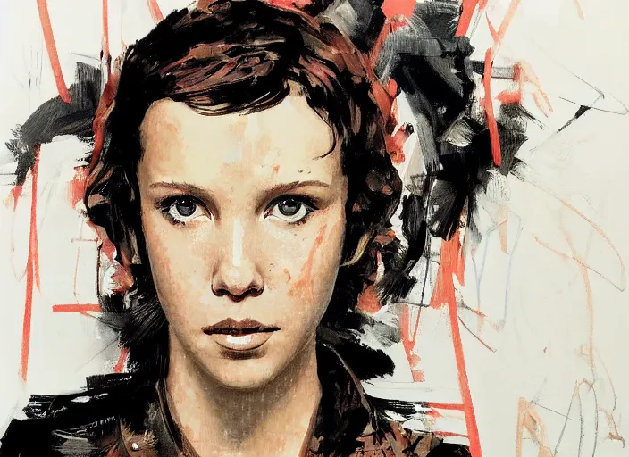 Image similar to a highly detailed beautiful portrait of millie bobby brown by yoji shinkawa, by gregory manchess, james gurney, james jean