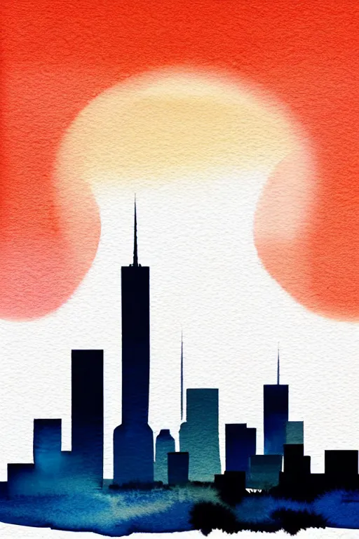 Prompt: minimalist watercolor art of tokio skyline sunset, illustration, vector art