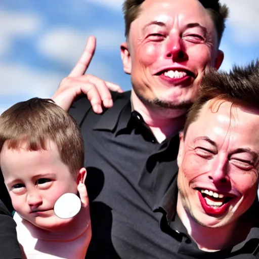 Prompt: funny face pulling competition winning funny face photo of elon musk, hilarious face pulling competition winner