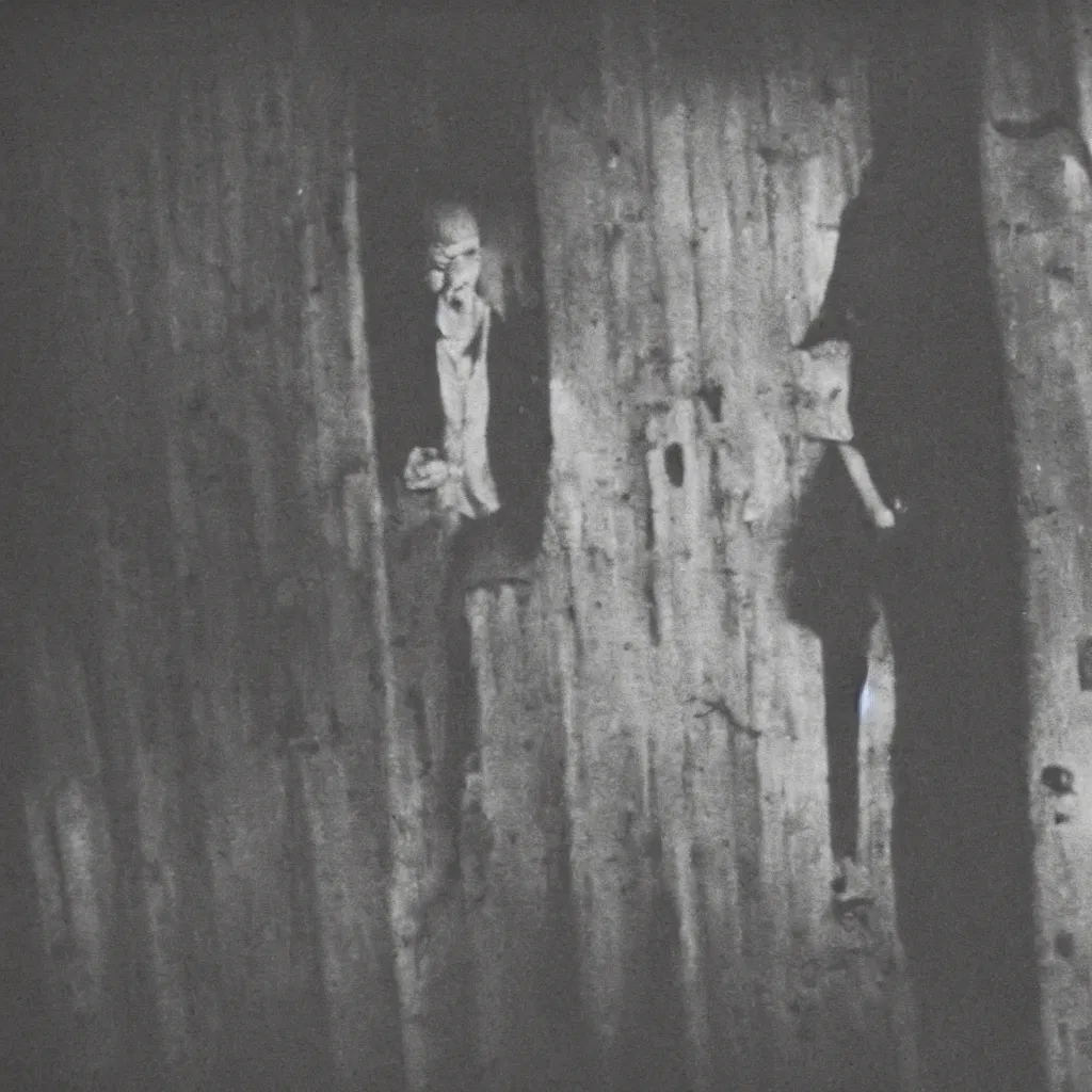 Prompt: film still of a horrid vampiric tall man hiding in a barnyard, horror movie, eerie, creepy, grainy, polaroid, found footage, great cinematography