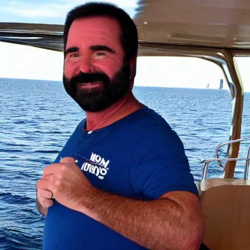 Image similar to billy mays, on a small boat