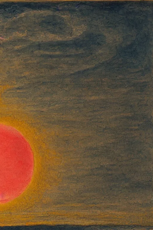 Prompt: painting of a plain landscape with large red sun at the top in the style of william blake