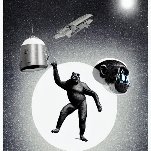 Image similar to double exposure portrait of a astronaut and chimpanzee posing, pencil art, high definition, dynamic lighting