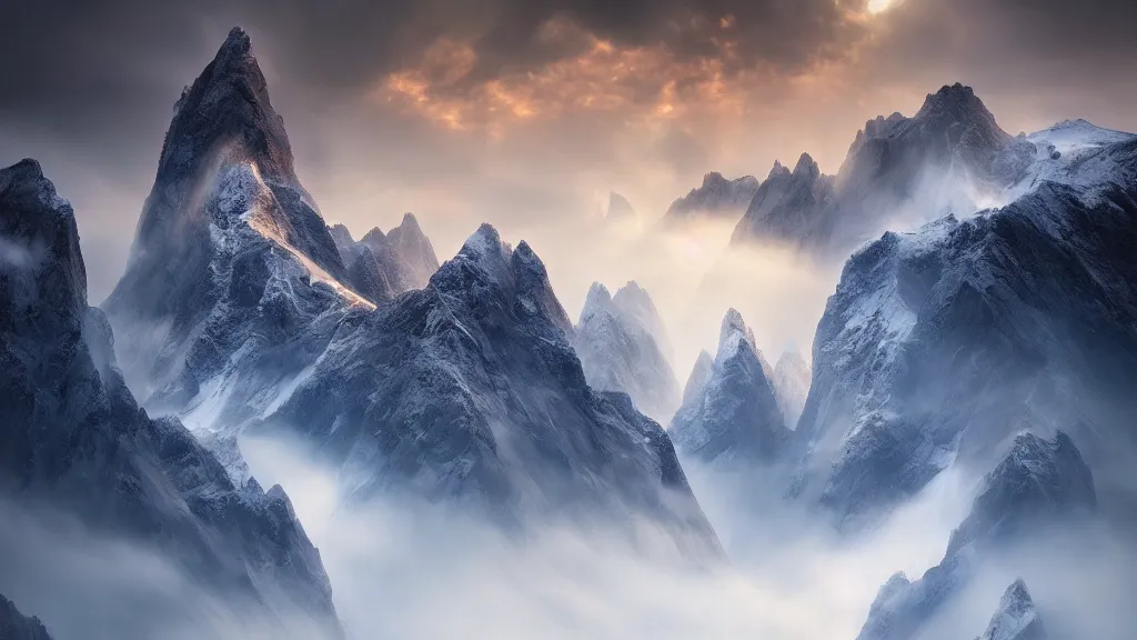 Image similar to amazing landscape photo of dragons by marc adamus, beautiful dramatic lighting