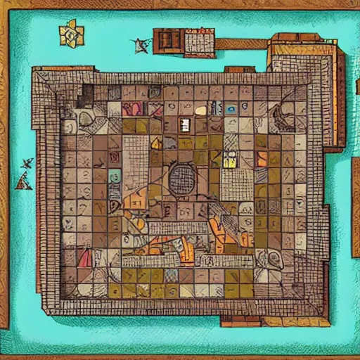 Image similar to map of a dungeon in waterdeep, isometric, detailed, game, dungeons and dragons, tiled, birds eye view