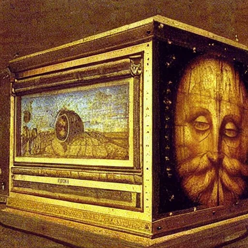 Prompt: the chronovisor by leonardo da vinci. a machine that displays the past