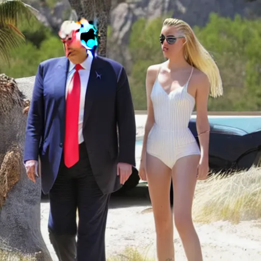 Image similar to Donald Trump and Amber Heard on vacation, from afar